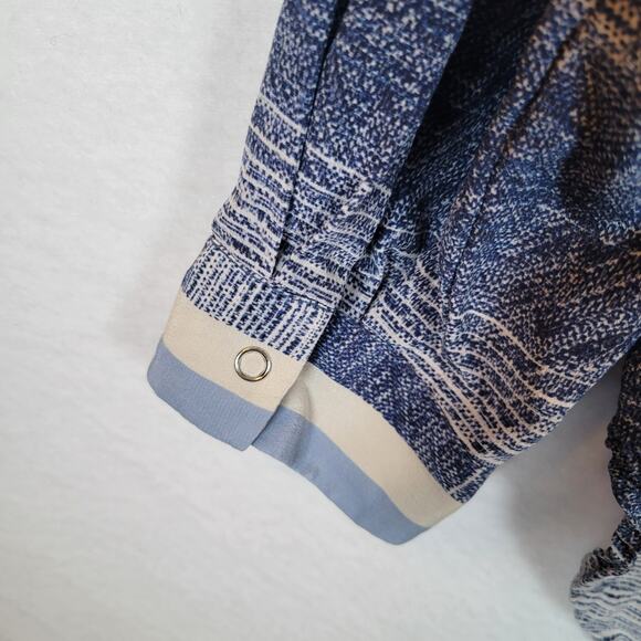 L'Agence Womens Silk Striped Snap Blouse Size 4 Blue Career Western Lightweight - Picture 3 of 13